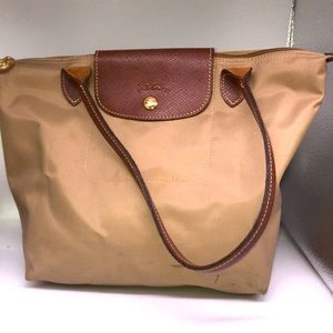 Longchamp tan canvas shoulder bag purse